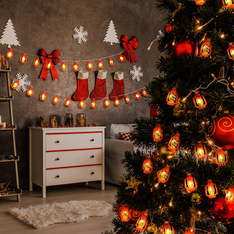 AceList 20 LED Red Lantern String Lights Mini Kerosene Lamp for Indoor Outdoor Patio Garden Holiday Home Ramadan Wedding Party Christmas Tree New Year Decorations(Warm White Light) - Image 3